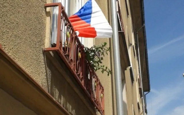 České vlajky v centru Budějc