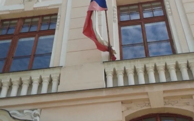 České vlajky v centru Budějc