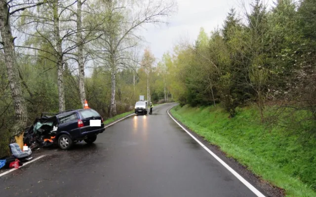 U Vlachova Březí nezvládla řidička řízení a narazila do stromu.