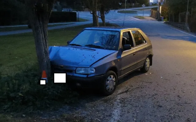 Opilý muž z Lipenska naboural ve Větřní do stromu.
