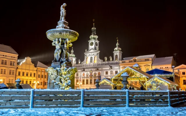 České Budějovice pod sněhem.