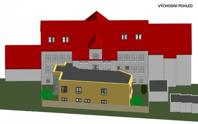 Do dvou let by mělo u stávající budovy ZSF JU v Českých Budějovicích vyrůst Simulační centrum pro zdravotnické obory. Studenti se tu budou učit v místnostech co nejvíce podobných reálnému prostředí. Foto: Vizualizace Zdravotně sociální fakulty JU.