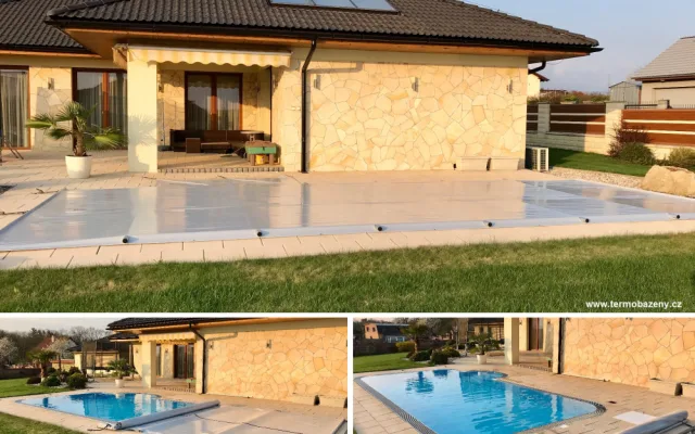 Celoroční bezpečnostní bazénová plachta UNIVERSAL, odstín sv. šedá
