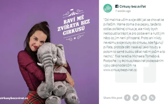 Divoká zvířata do šapitó nepatří, kampaň chce Cirkusy bez zvířat! Podporují ji i známé osobnosti
