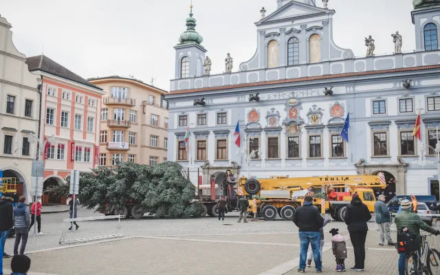 Na náměstí stojí vánoční strom. Slavnostní rozsvícení proběhne letos online