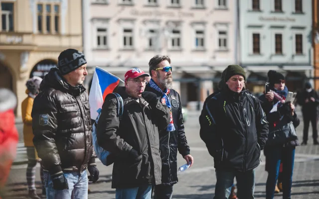 Na demonstraci v Budějcích přišlo zhruba šest desítek lidí