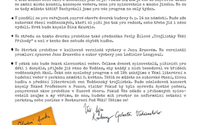 Vodňany přivítají známé spisovatele