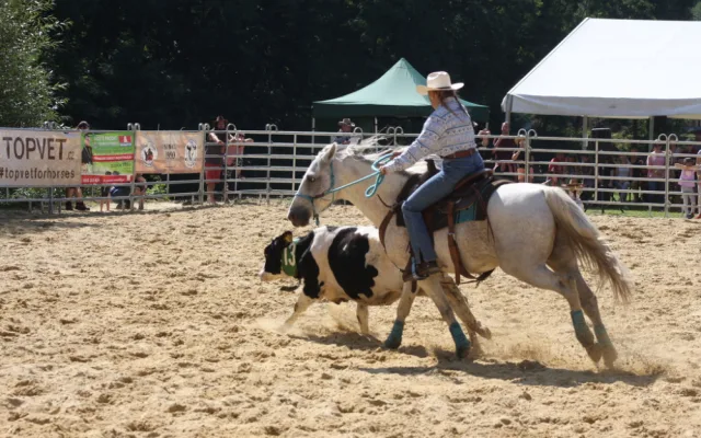Americké rodeo v Boršově nad Vltavou. Soutěž o mistra ČR, slavnostní atmosféra a spousta zábavy na louce u Vltavy