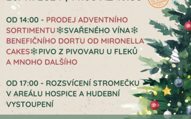 Hospici sv. Jana N. Neumanna zve na rozsvícení vánočního stromečku a benefiční jarmark