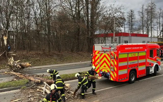 Silný vítr na jihu Čech komplikuje dopravu, hasiči odklízeli 12 popadaných stromů