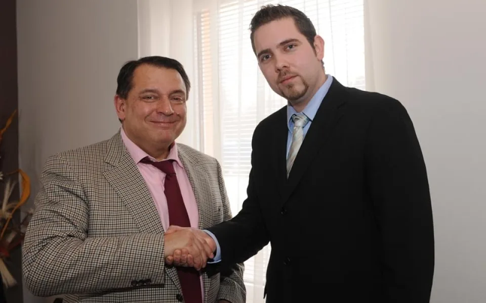 Jiří Paroubek s novým šéfem jihočeské stranické organizace Tomášem Dvořákem