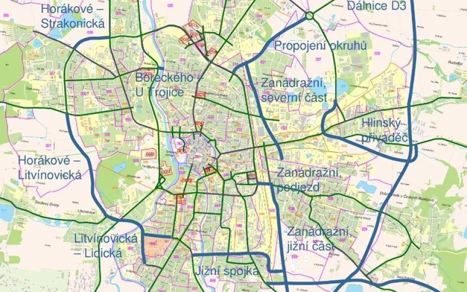 Mapa budějckých okruhů