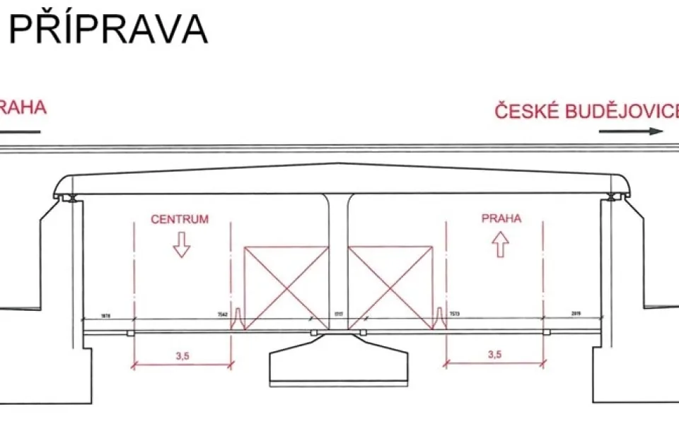 Plán omezení u mostu vedle Budvaru