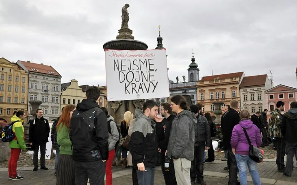 Protest proti reformě vysokých škol na Náměstí Přemysla Otakara II.