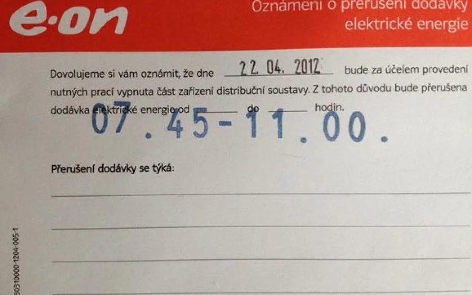 Oznámení o bezproudí