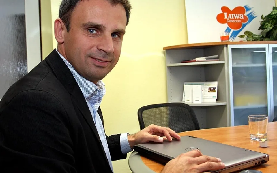 Jiří Zimola po skončení online chatu v redakci Budějcké Drbny
