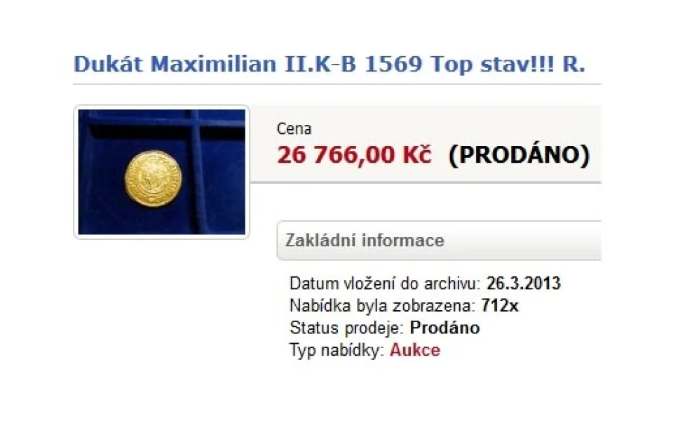 Vydražený padělek dukátu