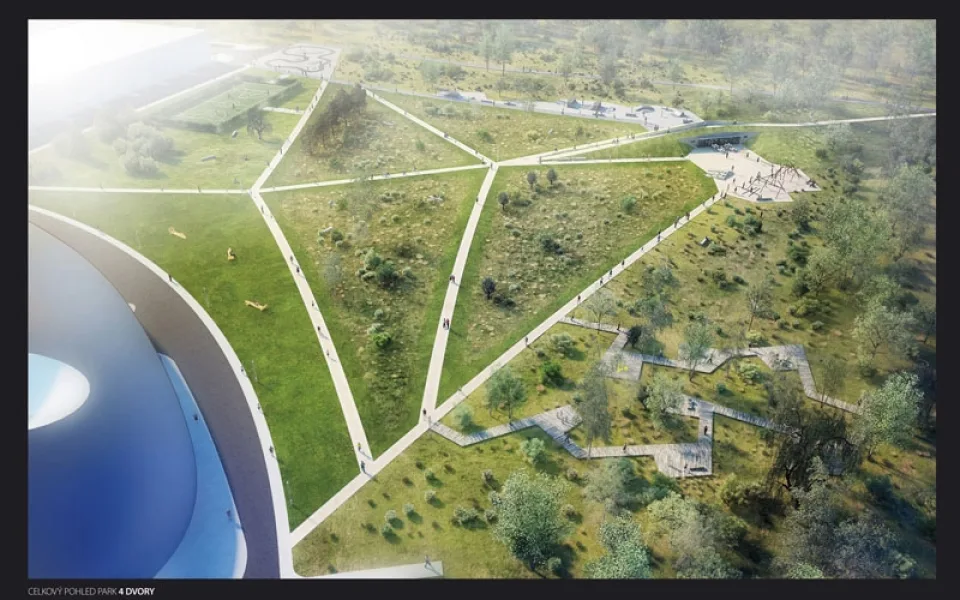 Celkový pohled na park ve Čtyřech Dvorech