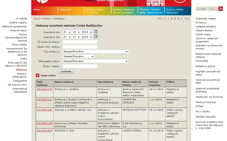 Smlouvy uzavřené městem České Budějovice