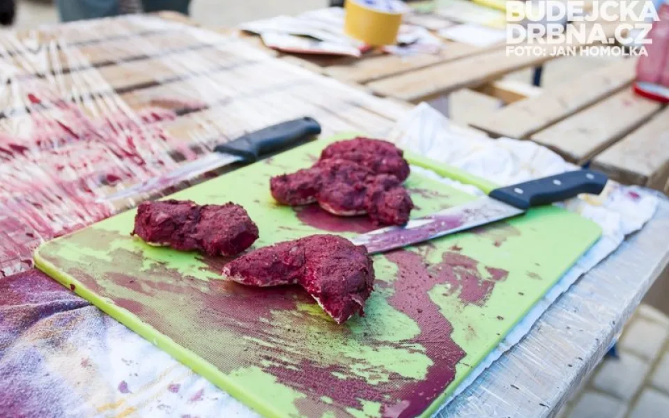 Vegani na náměstí Přemysla Otakara II. předstírali prodej psího masa