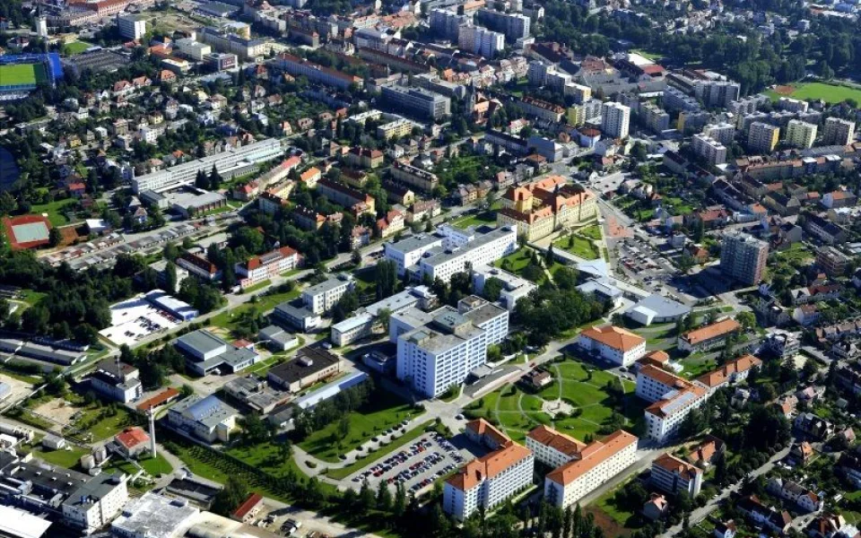 Letecký snímek Nemocnice České Budějovice