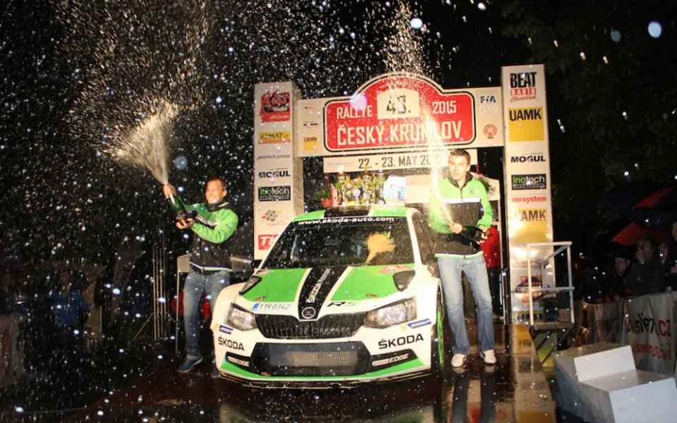 Vítězové 43. ročníku Rallye Český Krumlov 2015 Jan Kopecký a Pavel Dresler