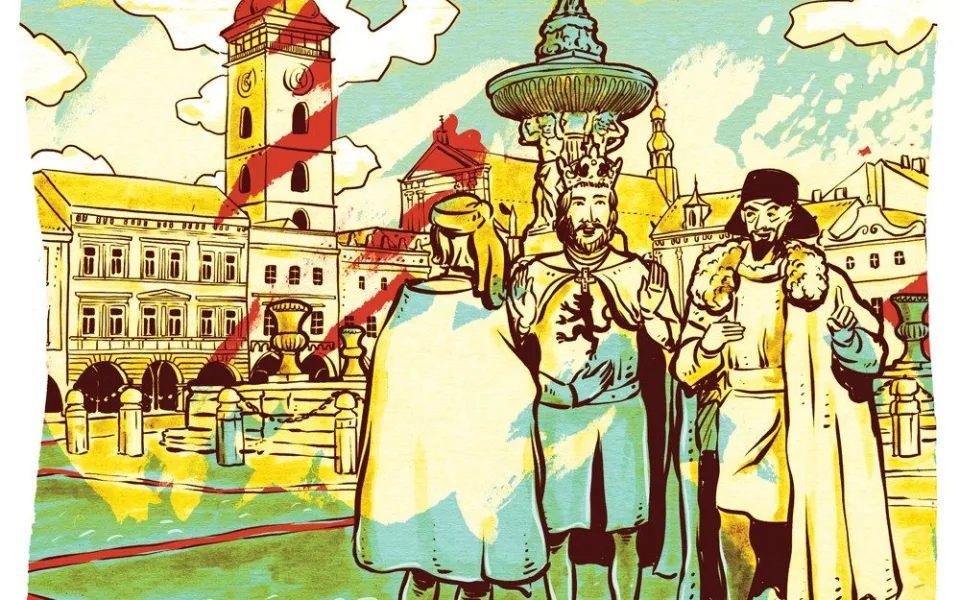 Zleva Hirzo, Přemysl Otakar II. a Čéč