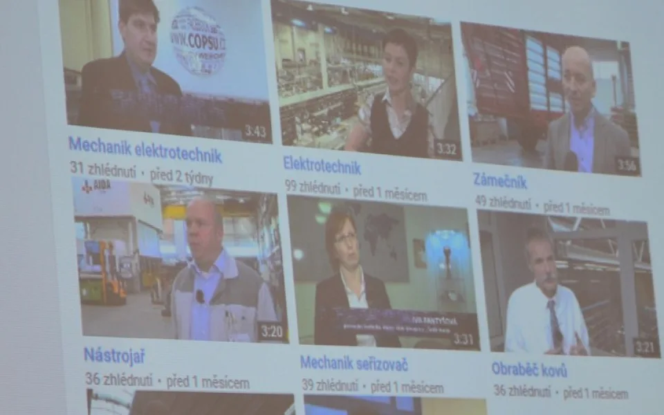 Webová stránka se spoty, která propagují technické vzdělávání
