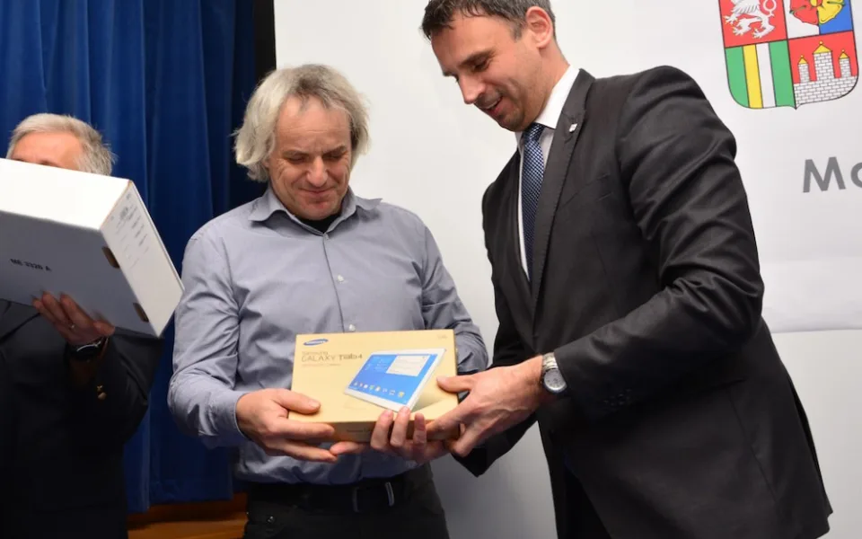 Na snímku hejtman Jiří Zimola a starosta Horní Plané Jiří Hůlka