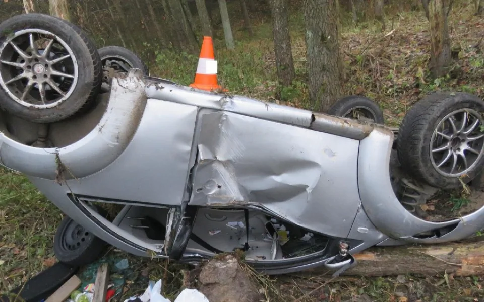 Dopravní nehoda osobního auta na silnici z Netolic do Obory.