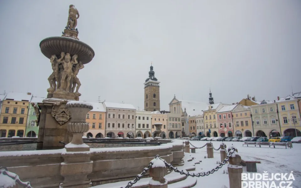 České Budějovice pod sněhem.
