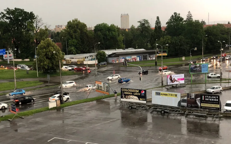 Budějcká zaplavená křižovatka.