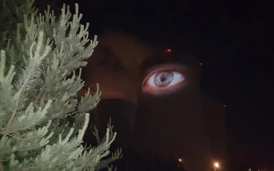 Obří oči na temelínské chladicí věži. To je Velký noční hlídač výtvarníka a frantmana skupiny Tata Bojs Milana Caise.