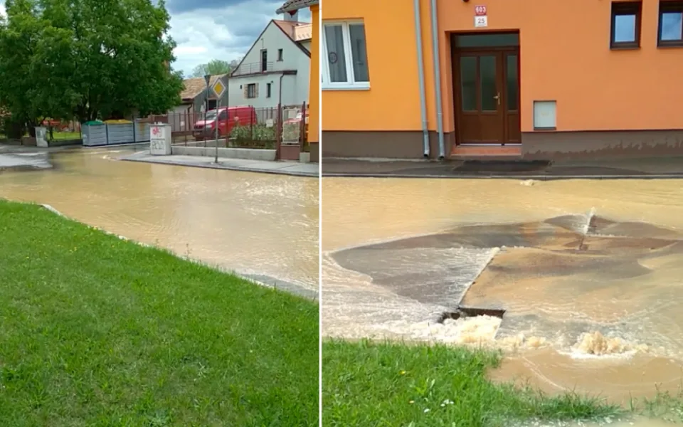 V ulici Na Zlaté stoce prasklo potrubí, dopravu řídí policie