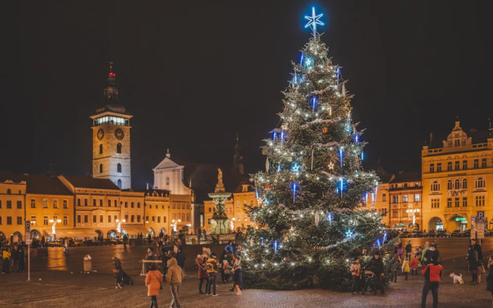 Vánoční strom na náměstí Přemysla Otakara II. z roku 2020.