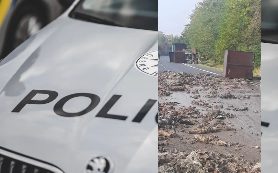 Dopravu z Písku zkomplikoval převrácený návěs. Převážel odpad pro kafilérii