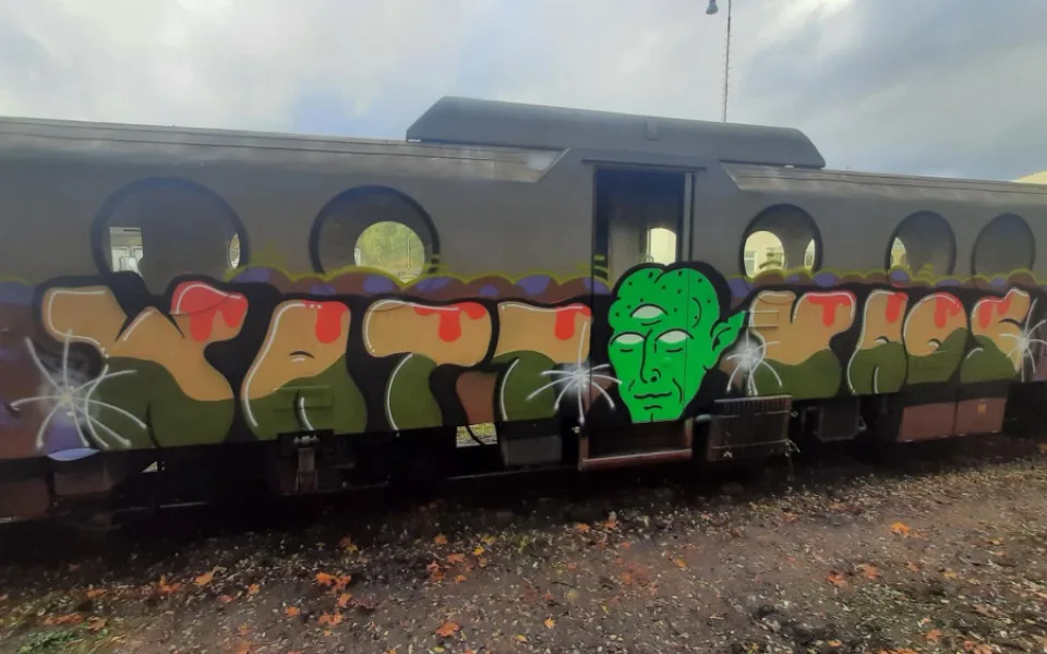 Neznámý vandal posprejoval několik vagonů.