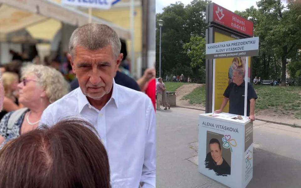 Andrej Babiš na akci v Třeboni a Miroslav Kelnar u petičního stánku.