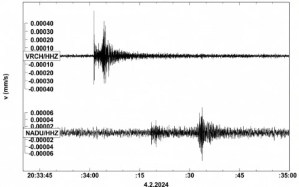 Zemětřesení na stanicích lokálních seismologických sítí ÚFZ monitorující české JE. Zdroj: PřF MU Brno