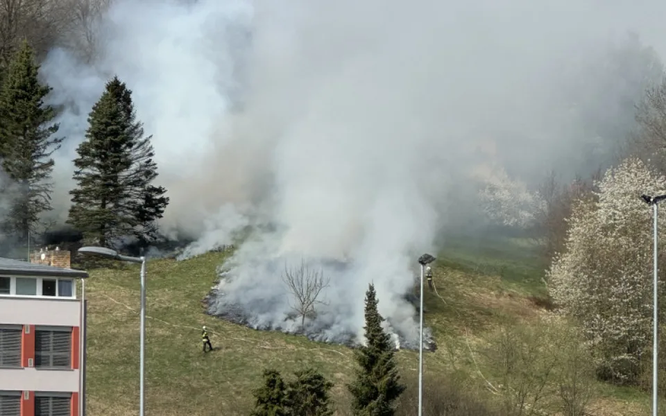 Požár se v Českém Krumlově rozšířil na smrky. Hasiči oheň zlikvidovali