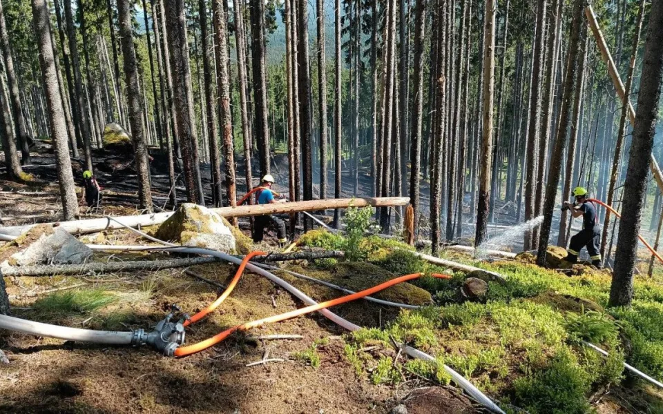 U Stožce na Prachaticku hořel les, místo přes noc pohlídá Národní park Šumava