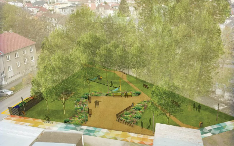 Park v Polní ulici čeká proměna, přibudou schody u vody i houpací sítě